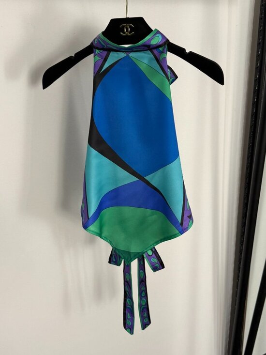 Emilio Pucci® Other - 💙Emilio Pucci Retro Abstract Print Silky Halter Tank Dual Bow Detail Open Back